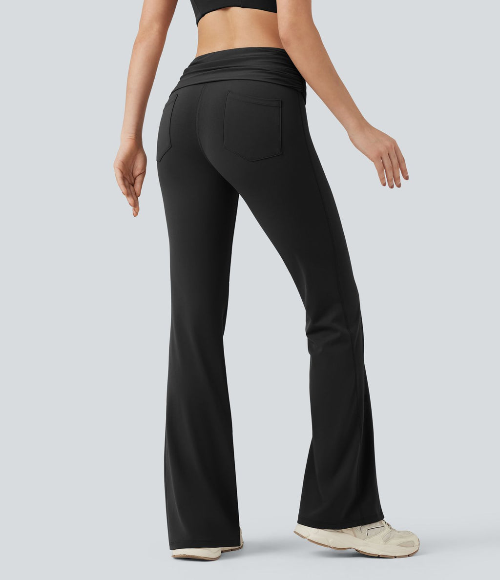 Pantalon de danse à coupe bootcut gainant taille mi-haute repliable avec fronces et poches Halara UltraSculpt™