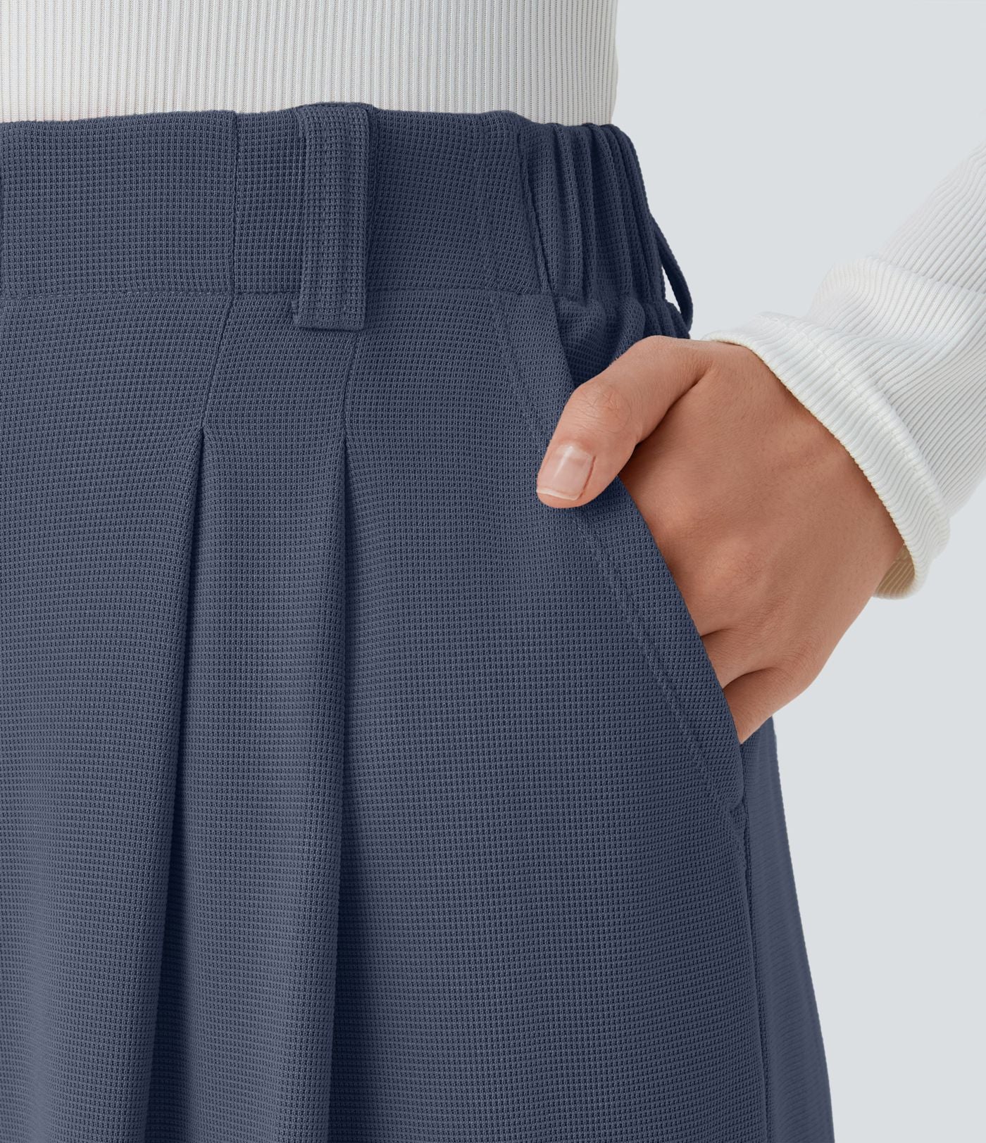 Halara Flex™ Pantalon Tailleur Large Fluide Gaufré Taille Haute Poches Latérales