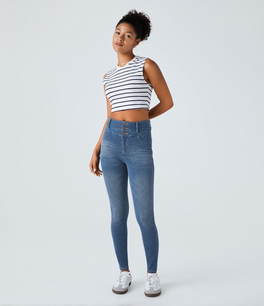 Halara Flex™ Jean skinny Casual Taille Haute Fermeture Éclair Boutonnés Plusieurs Poches Tricot Extensible