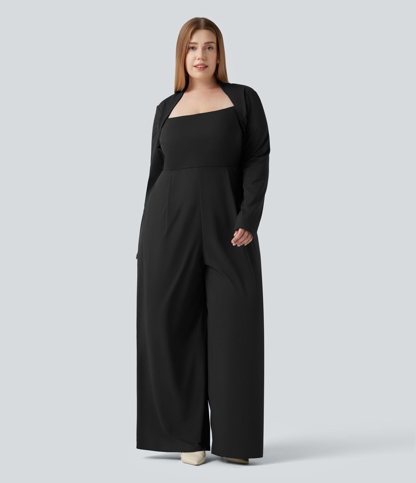 Combinaison grande taille à manches longues et jambes larges avec brassière intégrée