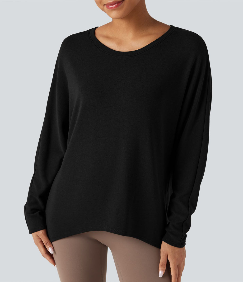 Top thermique oversize col échancré manches longues ourlet asymétrique