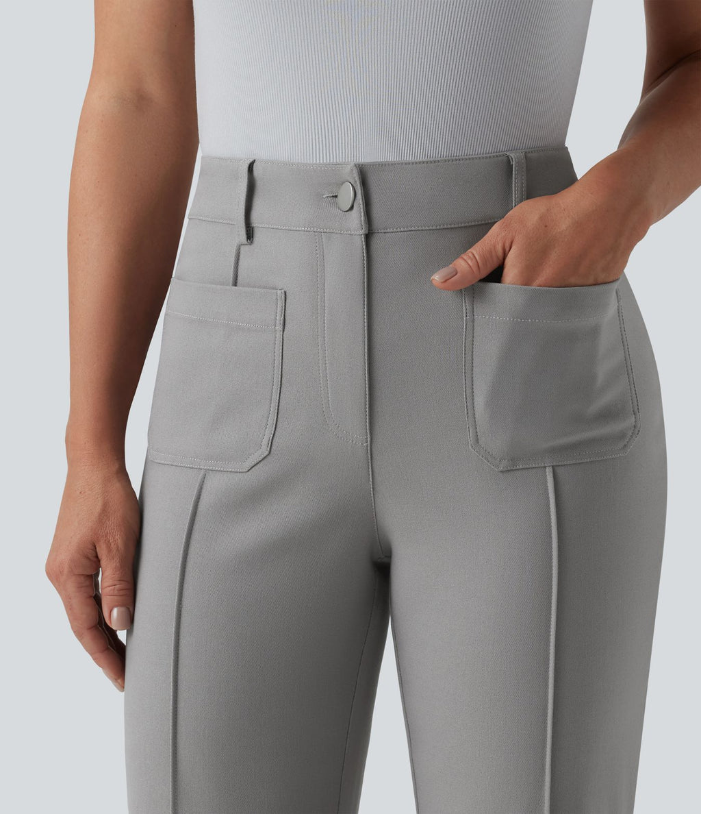 Pantalon tailleur évasé taille haute avec poches