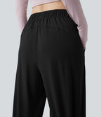 Pantalon yoga large taille haute avec poches