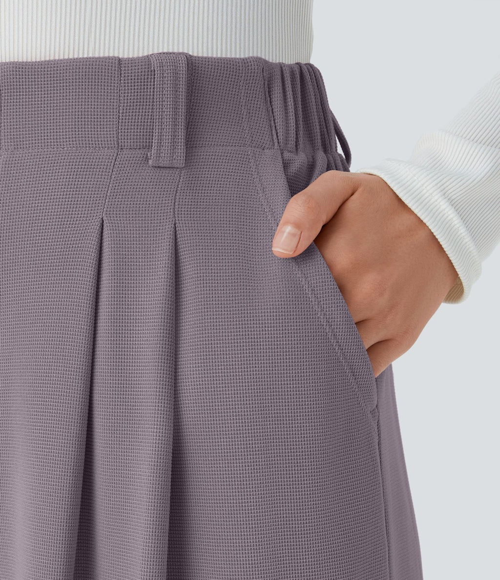 Pantalon Tailleur Large Fluide Halara Flex™ Gaufré Taille Haute Poches Latérales