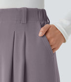 Pantalon Tailleur Large Fluide Halara Flex™ Gaufré Taille Haute Poches Latérales