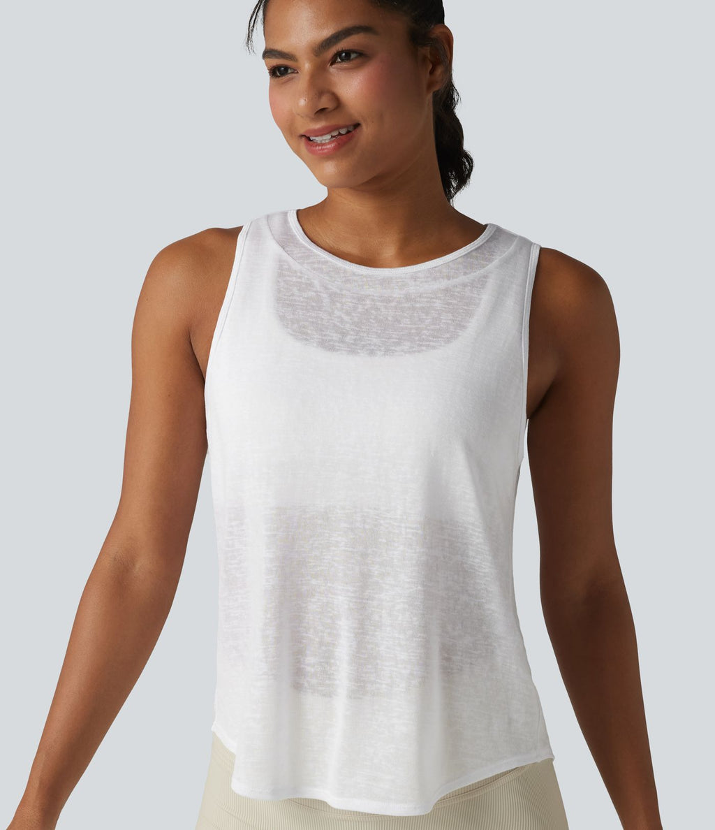 Débardeur de course transparent col rond ourlet arrondi - sans brassière de sport incluse