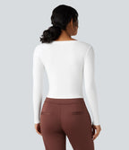 T-shirt tailleur côtelé court col V manches longues