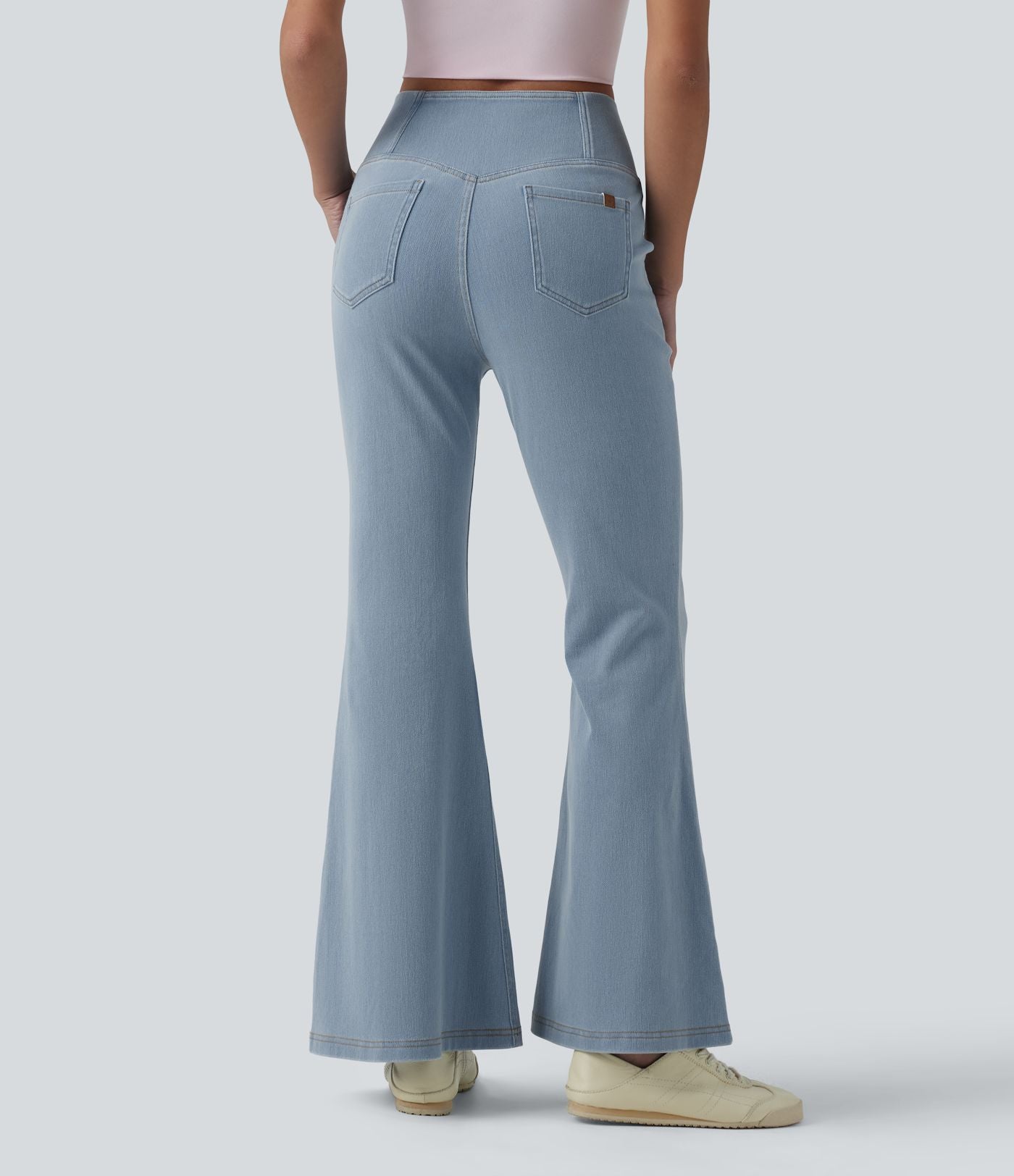 Halara Flex™ - Jean Ultra Evasé Tricot Extensible Lavé Poches Croisées Taille Haute