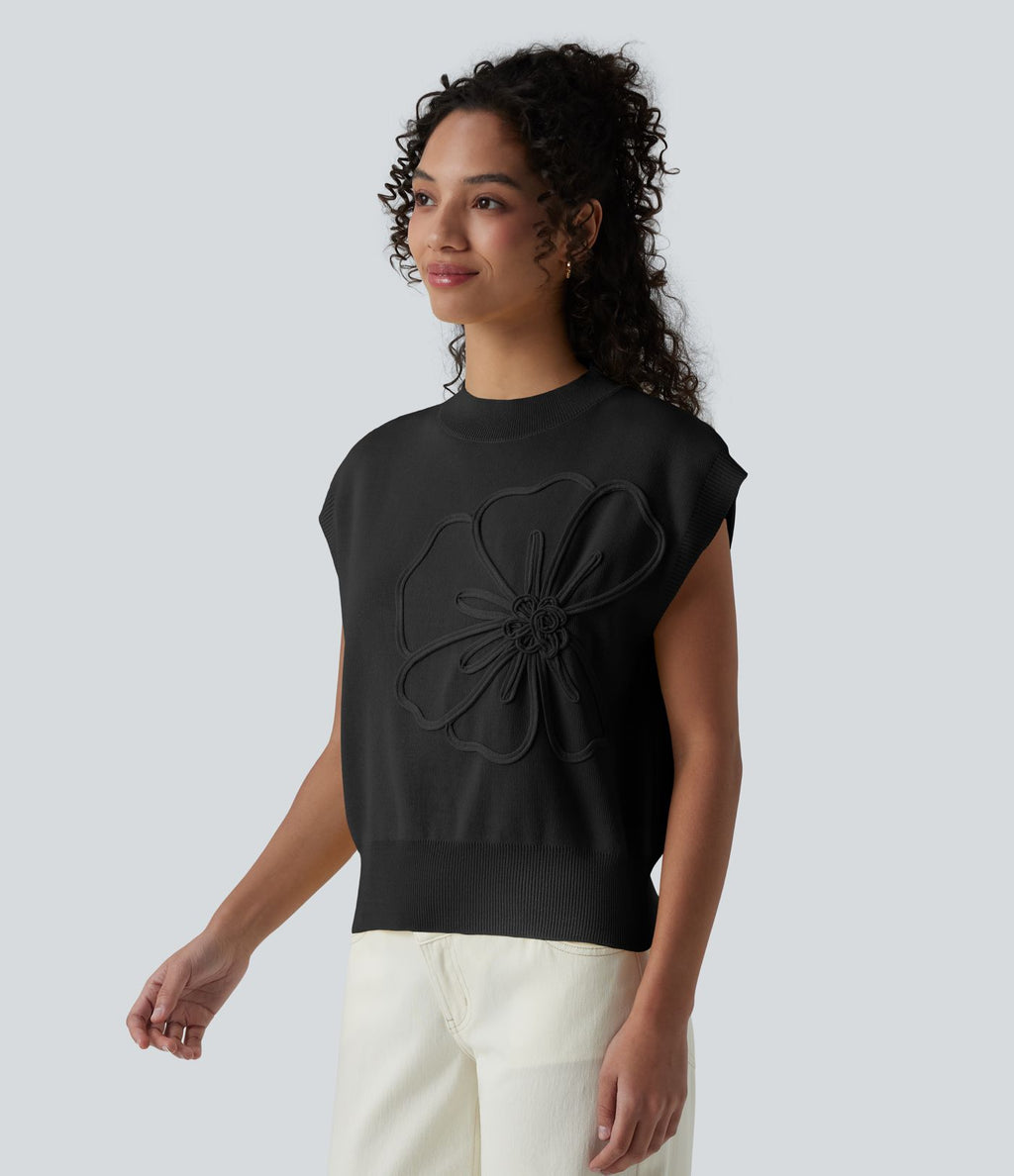 Pull décontracté sans manches col rond