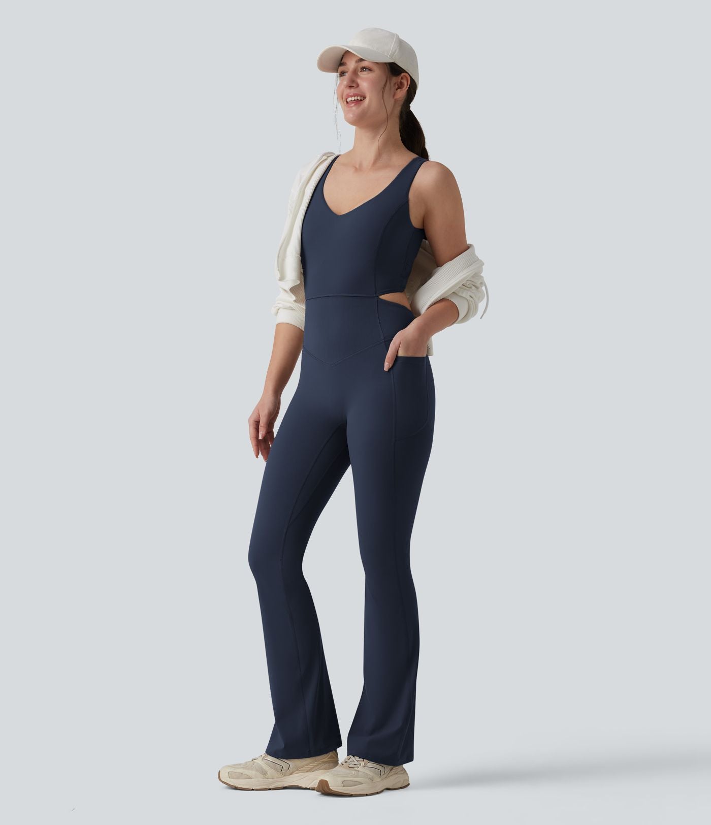 Combinaison d'entraînement Halara UltraSculpt™ évasée dos nu croisé gainante galbante avec fronces et coussinets fixes avec poches - Easy Peasy