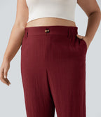 Pantalon de villégiature capri effet lin, grande taille, taille haute, avec poches