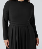 Robe décontractée maxi évasée grande taille col montant manches longues avec poches