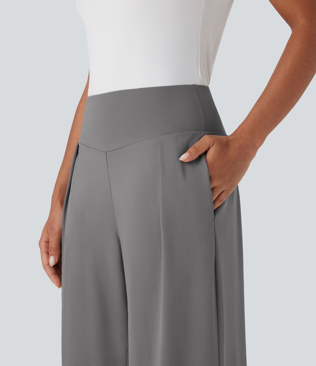 Pantalon large fluide taille haute avec poches latérales
