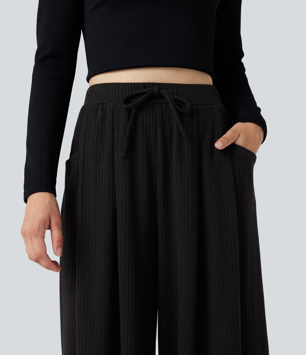 Pantalon baggy côtelé taille ajustable avec cordon de serrage et poches