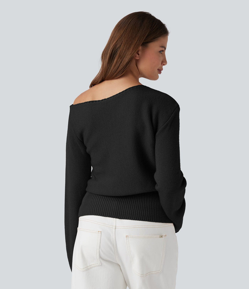 Pull décontracté à col asymétrique et manches longues