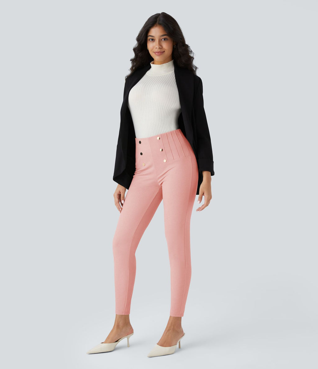 Pantalon tailleur skinny gainant taille haute à chevrons avec poches arrière zippées décoratives