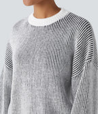 Pull col rond motif rayé bicolore à manches longues