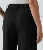 Pantalon tailleur large taille haute à rayures avec poches