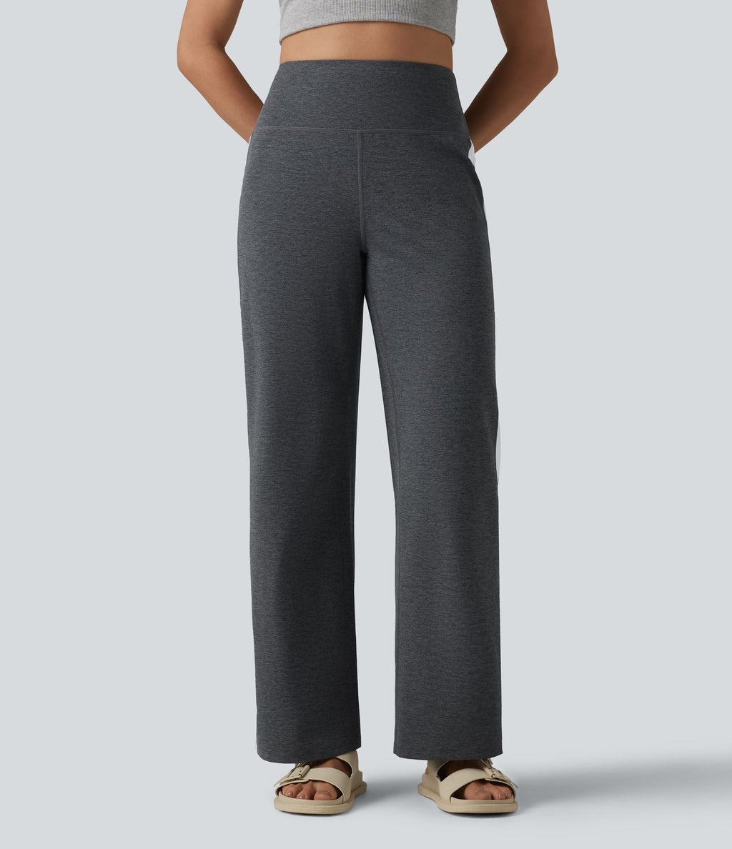 Pantalon droit taille haute à rayures séchage rapide avec poches