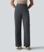 Pantalon droit taille haute à rayures séchage rapide avec poches