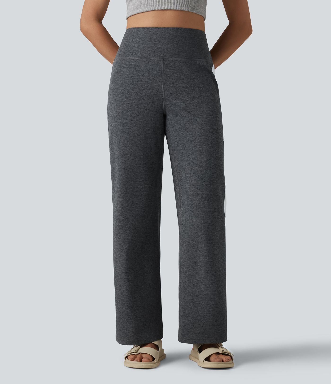 Pantalon droit taille haute à rayures séchage rapide avec poches