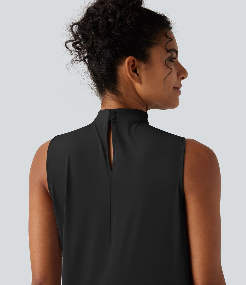 Haut tailleur sans manches à col cheminée et dos à découpe goutte d'eau à effet frais InstantCool, protection solaire UPF50+