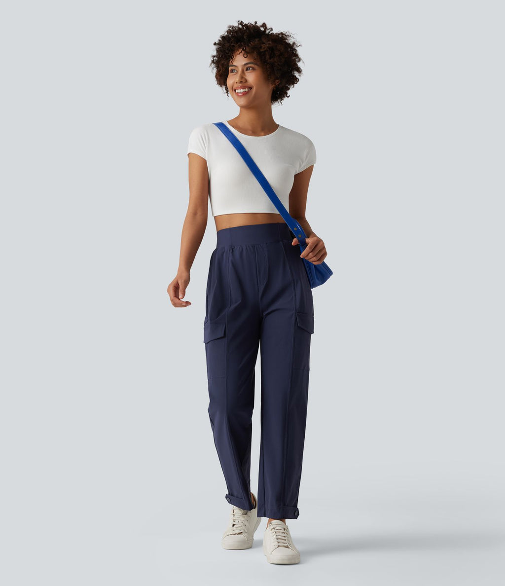 Pantalon cargo décontracté effet frais InstantCool séchage rapide taille haute à ourlet ajustable avec poches, protection solaire UPF40+