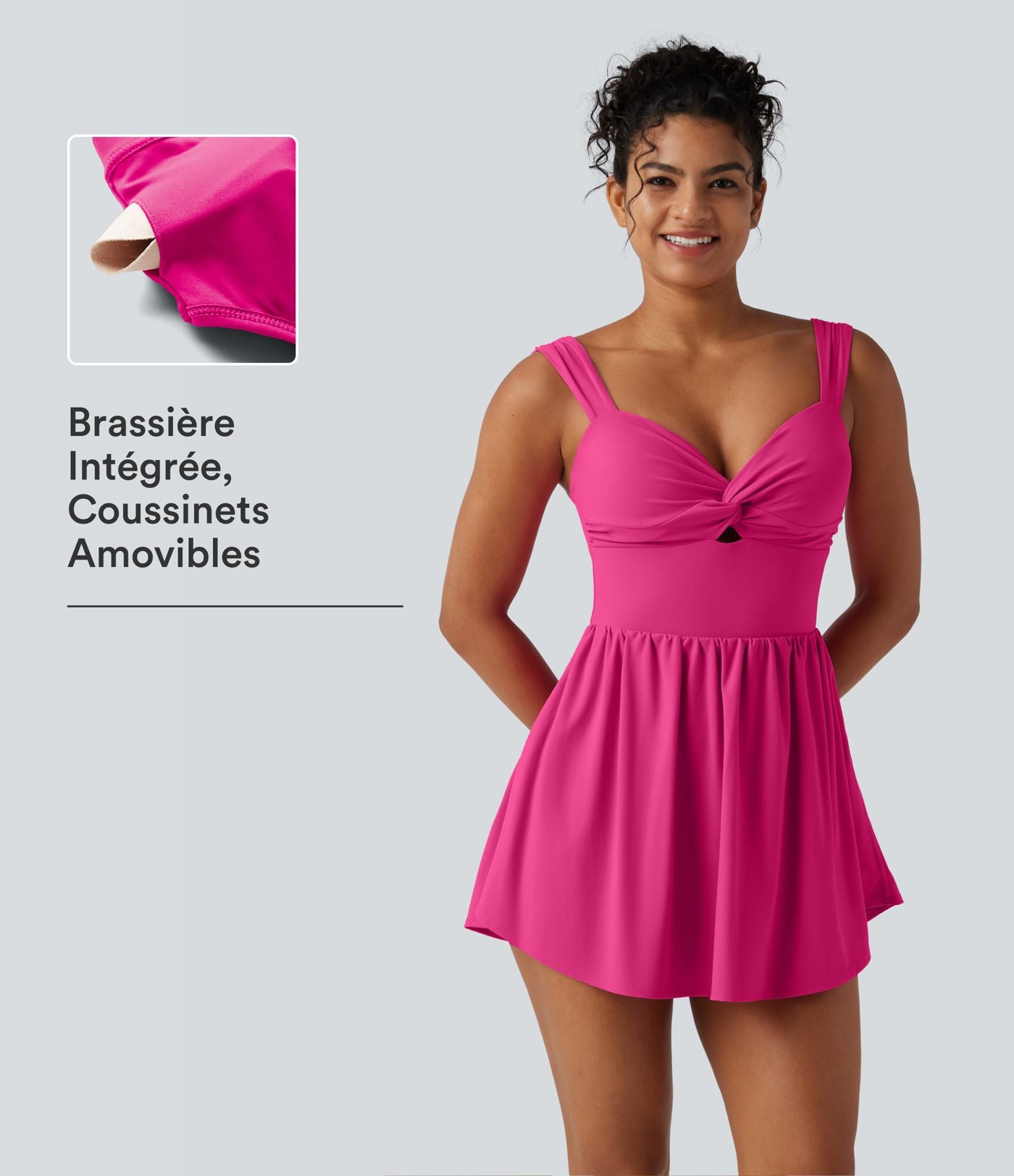 Robe casual micro-mini 2-en-1 avec brassière intégrée et décolleté cœur en SoftlyZero™ Plush avec poche - Édition Easy Peasy