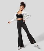 Halara Flex™ Jean Évasé Causal Tricot Extensible Taille Haute avec Poches Latérales Ourlet Fendu