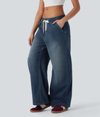 Jean ample en denim extensible à taille basse avec cordon Halara Flex™ avec multiples poches