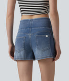 Halara Flex™ Short décontracté en denim lyocell délavé taille mi-haute drapé 9 cm avec poches
