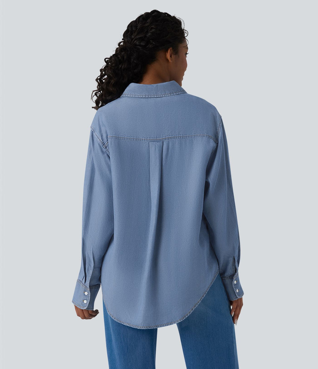 Chemise casual denim en lyocell manches longues avec poches