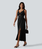 Robe midi SoftlyZero™ Airy effet frais InstantCool sans manches col V avec coques intégrées non amovibles et poches, bonnets E-G