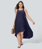 Breezeful™ Dos Nu Racerback Poche Latérale Haut Bas Fluide Midi Séchage Rapide Décontracté Robe Grande Taille