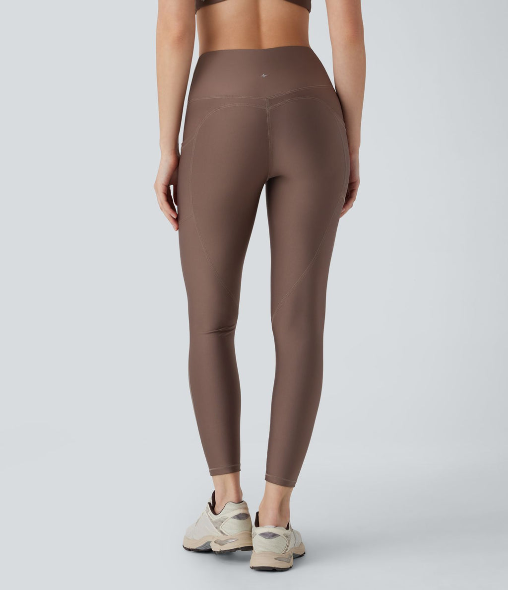 Legging de sport taille haute avec poches latérales effet brillant