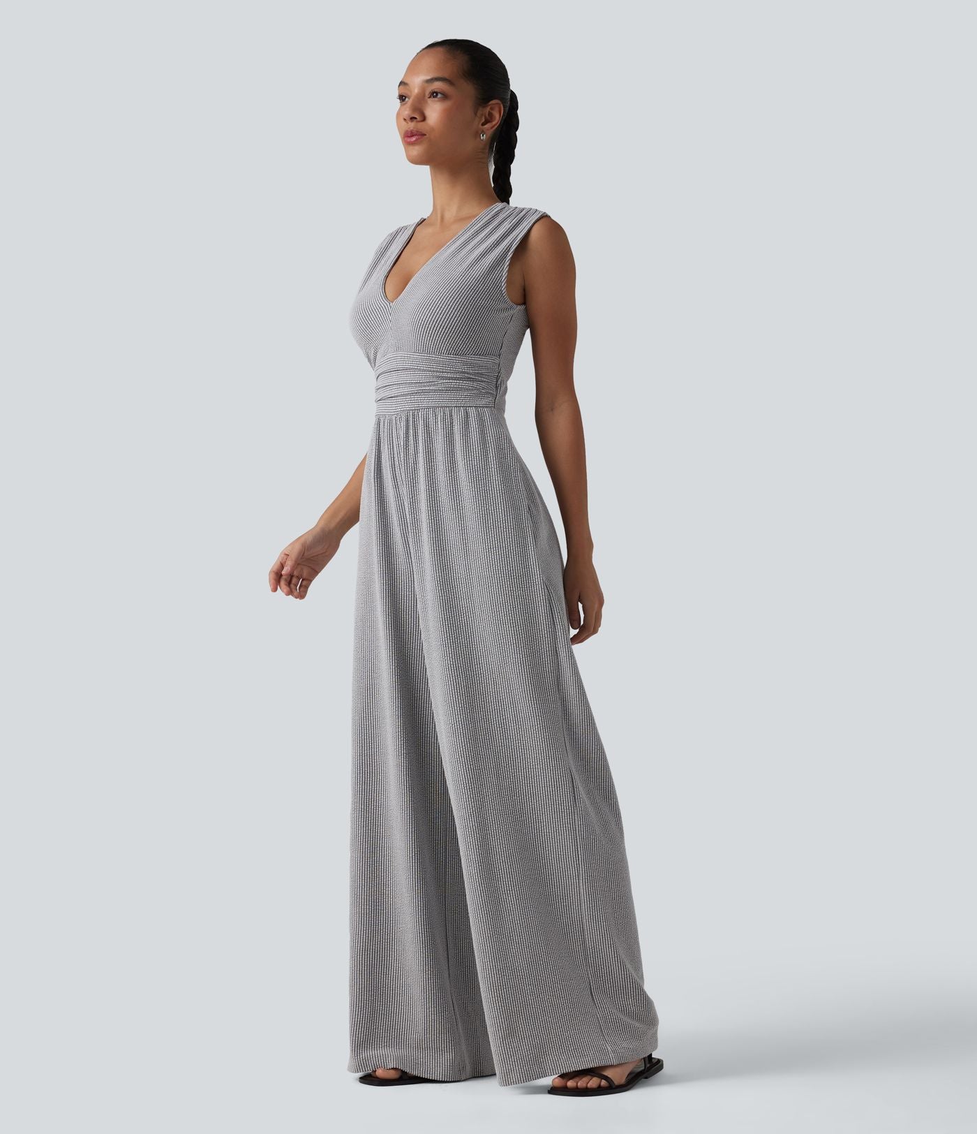 Combinaison sans manches col V à rayures avec brassière intégrée et poches – Édition Easy Peasy