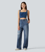 Pantalon de jogging taille haute en molleton French Terry imprimé jean avec poches
