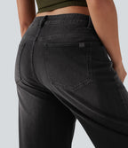 Jean barrel Halara Flex™ taille haute coupe barrel délavé avec poches