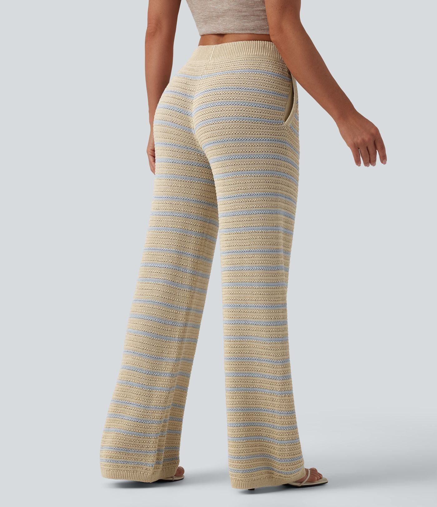 Pantalon pull ample décontracté taille basse avec cordon de serrage color block rayures avec poches