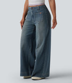 Halara Flex™ Jean large Palazzo et Taille Haute avec Poches Avant en Tricot Extensible Lavé