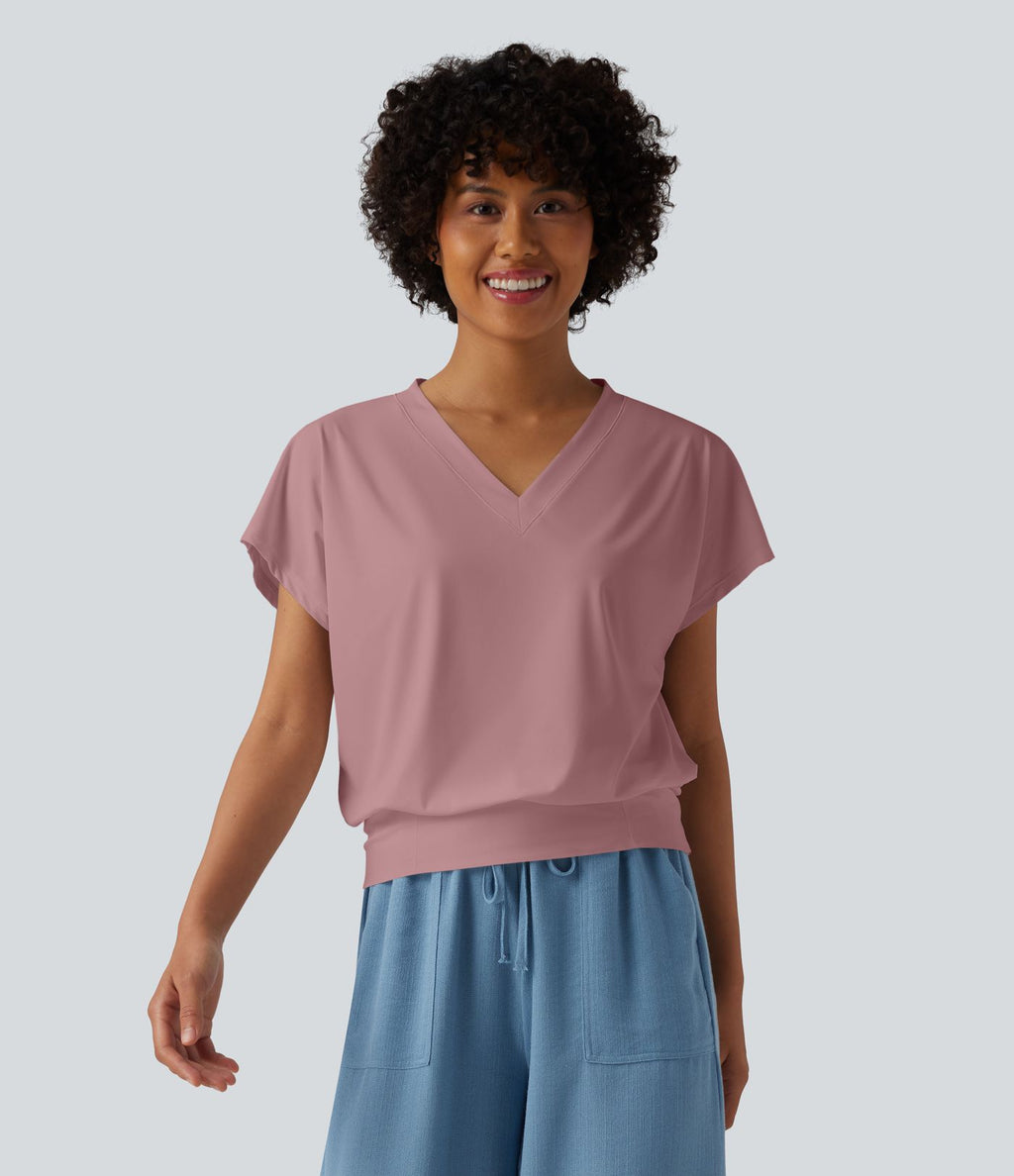 Haut de sport yoga oversize col V à manches courtes effet frais InstantCool à séchage rapide