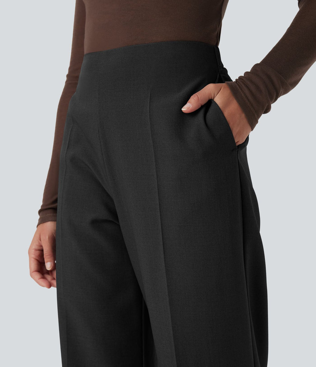 Pantalon tailleur taille haute fermeture éclair jambe droite avec poches