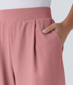 Short Bermuda Tailleur Fluide sculptant taille haute en maille gaufrée avec poches latérales