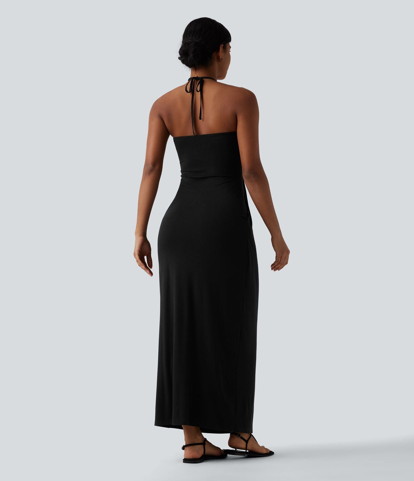 Robe longue dos nu col licou avec nœud et poches