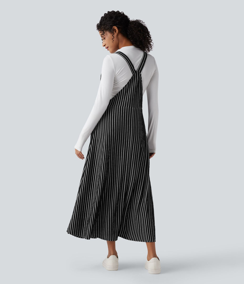 Robe décontractée midi fluide à rayures avec poches
