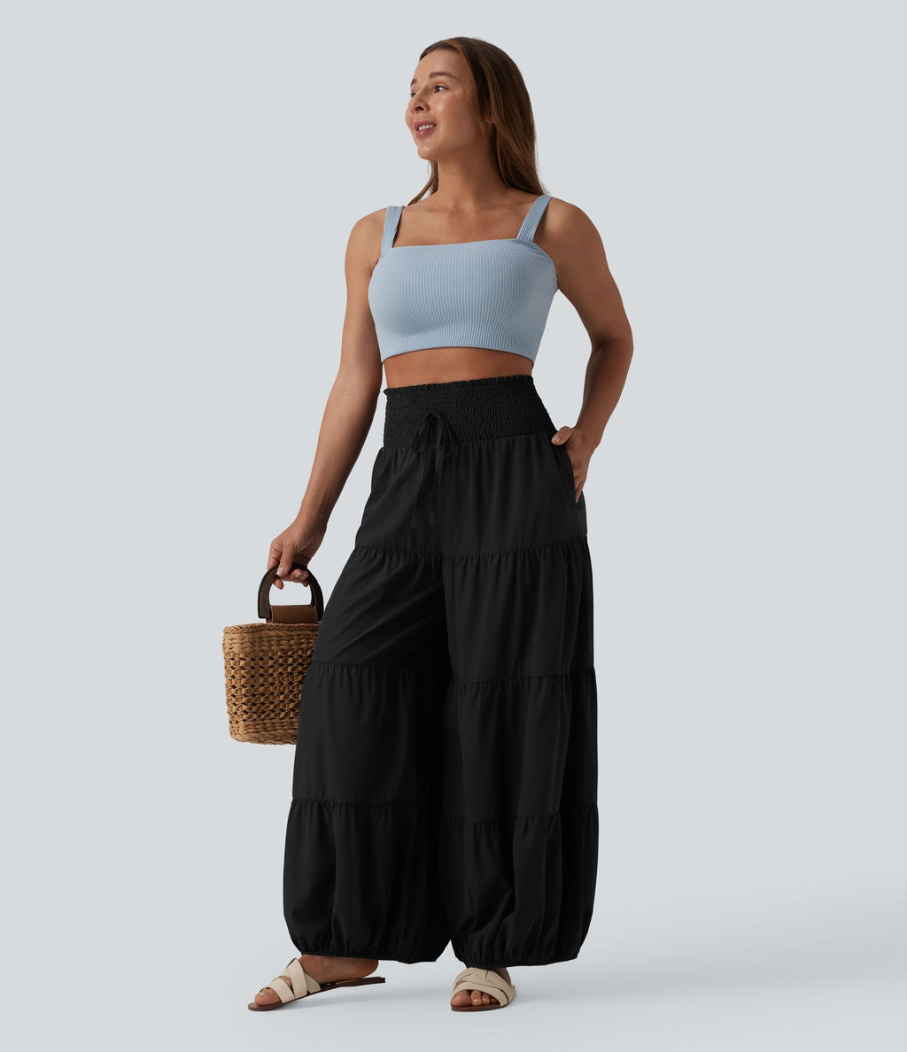 Pantalon bouffant Breezeful™ coupe ballon froncé noué séchage rapide taille haute avec poches
