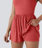 Combishort de villégiature 2-en-1 à dos nu, design torsadé, poches latérales - Édition Easy Peasy