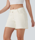 Short asymétrique en jean délavé Halara Flex™ taille basse à poches multiples