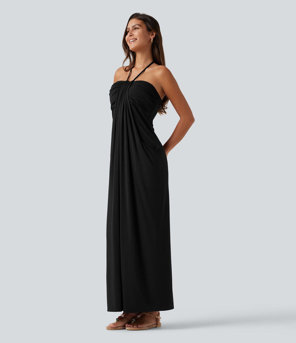Robe longue dos-nu à nouer avec soutien-gorge intégré et poches, bonnets DD à F