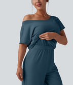 Combinaison casual asymétrique manches courtes avec poches et fente - Easy Peasy